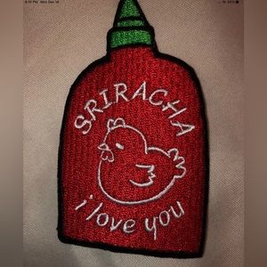 3.5" SRIRACHA I LOVE YOU HOT PEPPER SAUCE RED EMBROIDERED IRON ON PATCH